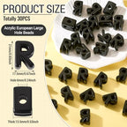 FASHEWELRY 30Pcs Acrylic Letter R Beads with Large Hole Big Plastic Letter Blocks European Beads 3D Letters Chunky Vowel Initial Alphabet Bead for Key Chains Necklace DIY Arts Craft Projects - color: Black, size: R