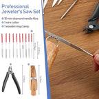Jewelers Tools Set Including Jeweler Saw Frame Bench Pin Clamp Diamond Needle File Wooden Ring Clamp and Ring Sizer Mandrel Measuring Tool Jeweler's Mallet Hammer Stick for Jewelry Making