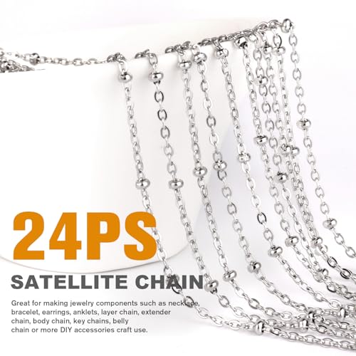 Cadikez 24PCS Stainless Steel Satellite Chain Necklace Bulk, 2mm 18inch Stainless Steel Finished Beaded Cable Link Chains for Necklace Jewelry Making - color: 2.0mm Stainless Steel