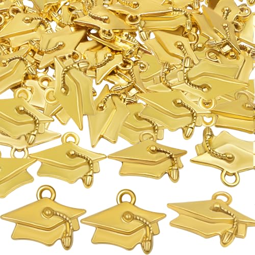 50 Pieces Graduation Cap Pendant Charms Alloy Graduation Diploma Hanging Pendants for DIY Bracelets Necklace Jewelry Making Decoration Gifts - color: Antique Golden