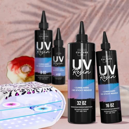 Counter Culture DIY Clear UV Resin, 4 oz Bundle 24 W UV Lamp Included, Quick Art Supplies for Coating & Casting, Great for Jewelry, Keychains - Epoxy Glue Cures Hard, No Sticky Residue - size: 4 oz Bundle