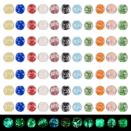 Elecrelive 100Pcs Round Glow in The Dark Glass Beads 8mm Luminous Round Lampwork Beads for DIY Bracelet Necklace Earring Jewelry Making - color: Mix Colors