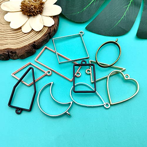 Oubaka 60Pcs Open Back Bezels Pendants,10 Styles Hollow Frame Pendants Casting Frame Pendant Open Back Bezel Pendant for Jewelry Findings,Earrings,Necklace,Bracelet,DIY Crafts(6 Colors) - color: 6 Colors;6 Styles