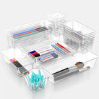 12 Piece Clear Drawer Organizer Set, 3 Sizes Bathroom Vanity Organizer Trays and Storage Bins for Makeup, Cosmetics, Jewelry, and Gadgets. Perfect for Office, Kitchen, Bedroom, Bathroom Use. - size: 12pcs-3size