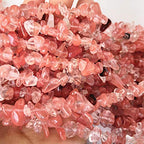 90 Inches Cherry Quartz Irregular Shaped Crystal and Healing Tumbled Chip Stone Beads for Jewelry Making - color: Light Red-Cherry Quartz