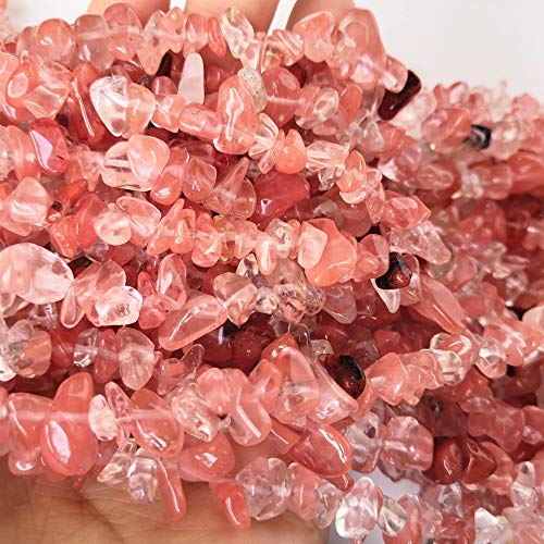 90 Inches Cherry Quartz Irregular Shaped Crystal and Healing Tumbled Chip Stone Beads for Jewelry Making - color: Light Red-Cherry Quartz