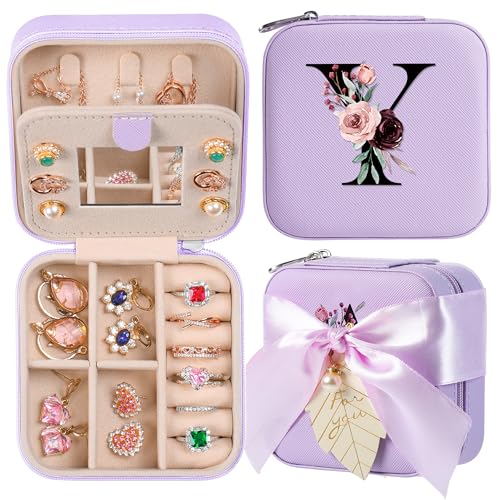 AYGXU Travel Jewelry Box for Women and Girls - Small Case With Initial A-Z - Teacher Gifts - color: purple, size: Y