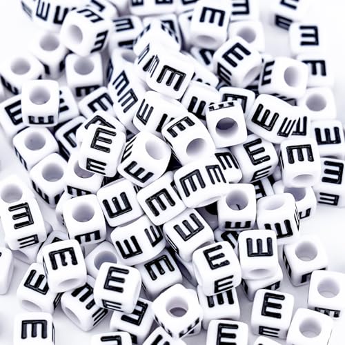 500Pcs Vowel Letter Beads E 6X6mm Individual Square Alphabet Beads for Friendship Bracelets Making - color: Square - E