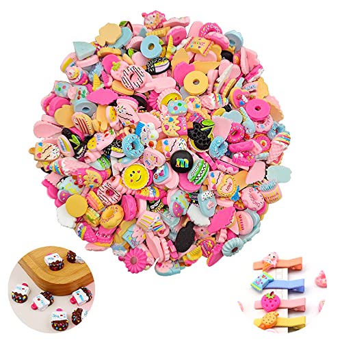 200 pcs Assorted Slime Charms, BOSOIRSOU Cute Candy Sweet Fruits Donut Charms Ornaments Flatback Resin Cabochons for Craft Making Ornament Scrapbooking DIY Crafts Beads Making Supplies - Random Style - color: 200 pcs