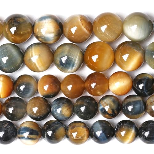 10MM Dream Blue Tiger Eye Stone Beads Natural Gemstone Round Loose Beads for Jewelry Making Bracelet Necklace 72pcs 2 Strands 32" - color: Dream Blue Tiger Eye, size: 10mm