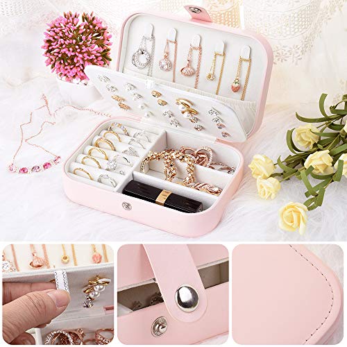 jiemei Jewelry Box, Travel Jewelry Organizer Cases with Doubel Layer for Women’s Necklace Earrings Rings and Travel Accessories(Pink) - color: Pink