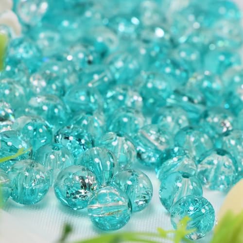 100Pcs 10mm Crackle Glass Beads for Jewelry Making - Round Spacer Crystal Beads Bulk, DIY Craft Supplies for Necklace Bracelet Earrings (Green Transparent) - color: Green Transparent