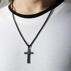 P. BLAKE Stainless Steel Cross Pendant Necklace for Men Boys, Christian Cross Pendant with 16-24 Inches Chain Cross Necklace Jewelry Gifts - size: 24 inches, style: Black Pendant 1.7*0.9