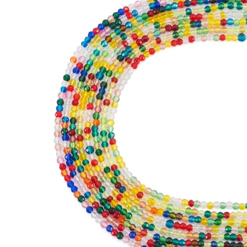 FASHEWELRY 12 Strands Faceted Round Crystal Glass Beads 2mm Transparent Colorful Rondelle Glass Beads Bulk for DIY Bracelet Necklace Jewelry Making (Mixed Color) - color: 4 Colors-Mixed Color, size: 2mm