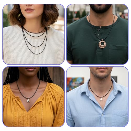 Molain 8Pcs Leather Necklace Cord, Black Leather Cord Woven Wax Rope Chain 18”/45cm 20"/50cm 22"/55cm 24"/60cm 28'' /70cm Adjustable Leathers Cords Necklaces for Men and Women Necklace String for Jewe