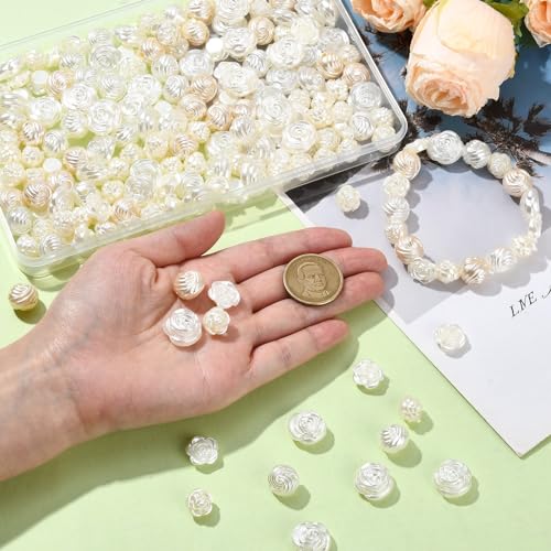 LiQunSweet 200 Pcs 4 Styles Rose Shape ABS Plastic Imitation Pearl Beads Flowers Loose Spacer Beads for DIY Jewelry Crafts Gifts - color: Rose Shape Imitation Pearl Beads_200 Pcs