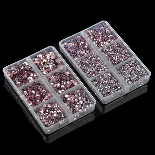 10000Pcs 2-Boxes Mixed Size Hot Fix Round Crystals Gems Glass Stones Hotfix Flat Back Rhinestones with Tweezers and Picking Pencil (Light Amethyst) - color: Light Amethyst, size: 2-Box (10000pcs)