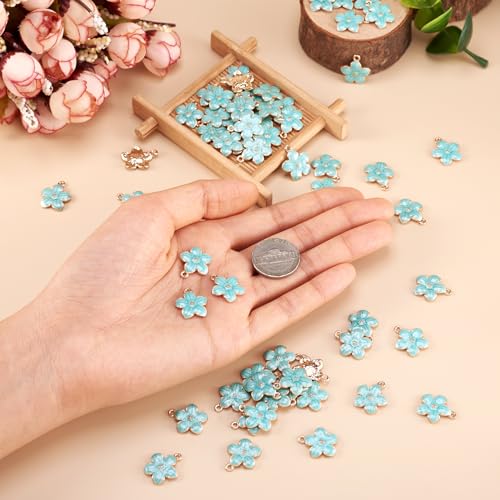 Beadthoven 100pcs Enamel Charms Cherry Blossom Daisy Flower Pendants Gold Plated Small Cute Bulk for Jewelry Making Bracelet Necklace Earrings Keychain DIY Accessories - color: 0Light SkyBlue