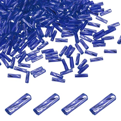 uxcell 1500Pcs Glass Bugle Seed Beads, 6x2mm Mini Long Tube Seed Beads Tube Loose Glass Seed Spacer Bead for DIY Earring Bracelets Necklace Jewelry Making Embroidery, Dark Sapphire Blue - color: Dark Sapphire Blue