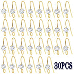 30pcs 14K Golden Diamond Earring Fish Hooks Hypo-allergenic French Rhinestone Ear Wire Connector for Women DIY Earrings Jewelry Making - color: Gold