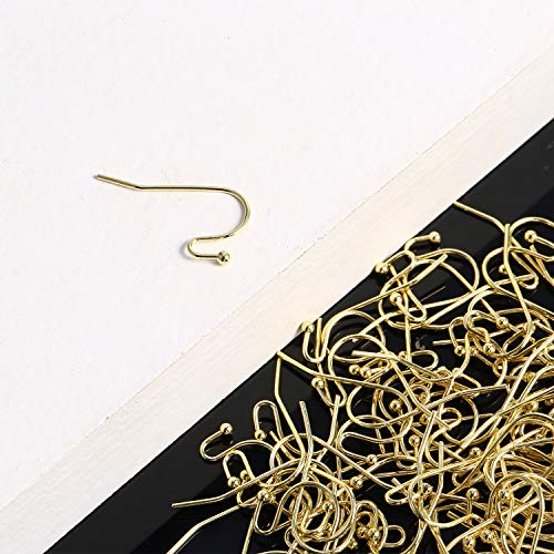 Earing Hooks 14K Gold Plated Hypoallergenic Ear Wires for Jewelry Making （200 PCS Earrings Hooks+200 PCS Earring Backs） - color: A-14K Gold