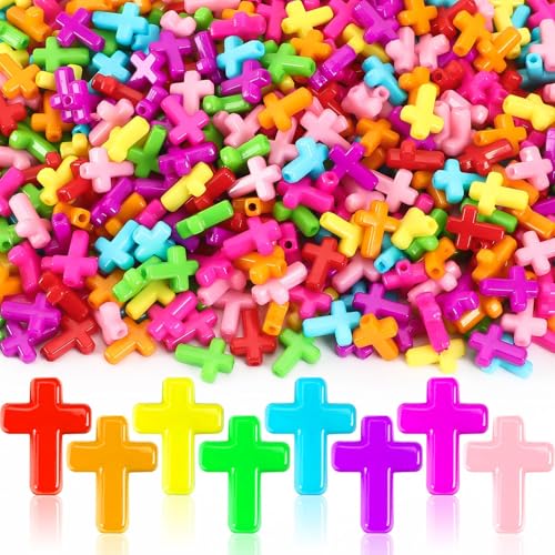 UPINS Cross Beads,1200Pcs Acrylic Christian Beads for Bracelets Jewelry Making for Easter Eid Mubarak Ramadan Decoration Craft Holiday Beaded Bracelets Necklaces Jewelry Making - color: Multicolor for Cross