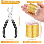 ModaCraft 26 Gauge Ultra-FINE Jewelry Wire Gold (328ft/100m) + 4-in-1 Ergonomic Pliers Set | Tarnish Resistant Copper Craft Wire for Wire Wrapping, Beading & Micro Jewelry Making | DIY Supplies Kit - color: Gold, size: 26 Gauge