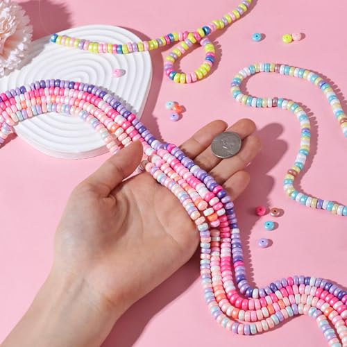 Elecrelive 10 Strands Flat Round Pearlized Clay Beads 6mm Heishi Spacer Beads Colorful Polymer Clay Bracelet Kit for Chocker Necklace Earring DIY Crafts - color: Mix 10 Colors