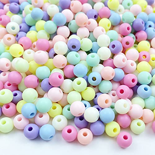Jmassyang 2000 Pieces 6mm Candy Color Acrylic Round Frosted Beads Assorted Candy Color Mix Plastic Pastel Matte Loose Spacer Mixed for Jewelry Making Bracelets Necklaces DIY Crafts (6mm-2000pcs) - size: 6mm-2000pcs