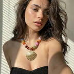 Chunky Beaded Starfish Shell Necklace for Women Colorful Boho Summer Chain Choker Beach Necklace with Acrylic Beads Trendy Chunky Jewelry Gifts - color: XL005E