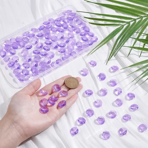 1 Box 120Pcs Glass Octagon Beads 2 Hole Crystal Prism Beads Purple 14mm Chandelier Replacement Connector Suncatcher Faceted Spacers for DIY Crafts Lamp Hanging Ornament Pendant Jewelry Adults - color: Purple