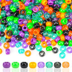 1000Pcs Halloween Pony Beads Bulk – 6x9mm Kandi Beads in Orange, Black, Purple, Green for Bracelets, Hair Braids, Jewelry Making, DIY Crafts, Party Supplies - color: Halloween Edition