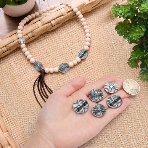Tibetan Silver Stripe Spacer 15mm Flat Beads for Jewelry Making Supplies Adults Small Seed Bead for Necklace Earring Bracelet Making Kit Bulk 25 Pcs - color: Silver stripe flat
