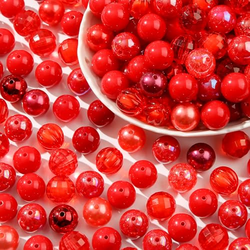 20mm Acrylic Beads 120pcs Red Chunk Bubblegum Bead 20mm Multicolor Beadable Pen Ball Beads for Pen Bag Jewelry Making Necklace Bracelets (red) - color: red