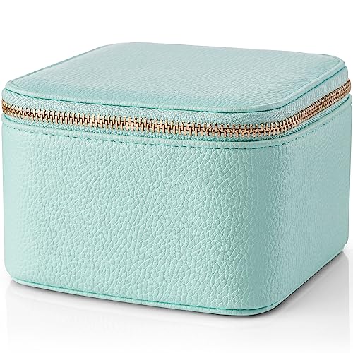 VLANDO Travel Jewelry Box for Women Faux Leather Jewelry Box with 6 Velvet Jewelry Zipper Pockets Earrings Necklace Rings Storage Boxes Christmas Gift for Mom Wife(Lake Blue) - color: 6PCS-Lake Blue