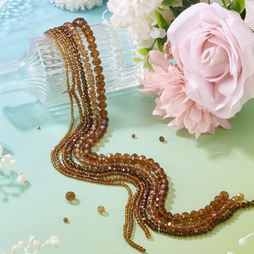 6 Strands Transparent Faceted Glass Beads 3/4/6/8mm Crystal Rondelle Glass Loose Spacer Beads for DIY Bracelet Necklace Wristband Keychain Jewelry Craft Making 2.3~8x2~6mm, Dark Goldenrod - color: 3/4/6/8mm-Dark Goldenrod