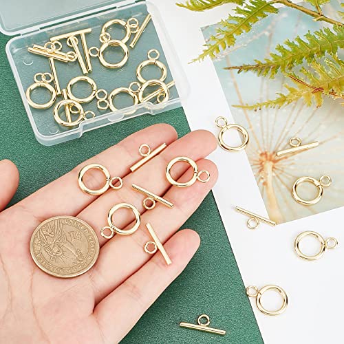 Beebeecraft 15 Sets 18K Gold Plated Toggle Jewelry Clasps Connectors Round Ring Toggle T Bar Clasps Sets for Necklace Bracelet Earring Making, 18x13mm - color: #1 15 sets