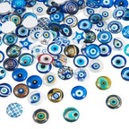 100Pcs/Set Flat Round Transparent Glass Cabochons with Pattern Eye Flatback Glass Dome Flatback Cab Beads for Photo Cameo Jewelry Making Necklace Ring DIY Crafts 12x4mm Evil Eye - color: 100Pcs-12x4mm-Evil Eye