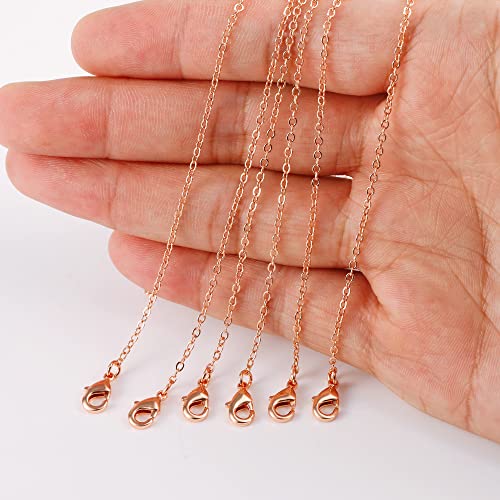 ALEXCRAFT Wholesale 12PCS Rose Gold Plated Solid Brass Chain Hypoallergenic Flat Cable Chains Link Bulk for Jewelry Making(18"(1.5MM)) - color: Rose Gold, size: 18 inch-0.059 inch