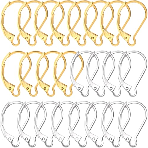 24 Pcs Leverback Earring Hooks, Stainless Steel Clasp Hoop, Hypoallergenic Dangles Earring Hooks, French Ear Wire Findings for Women, DIY Crafts, Jewelry Making (Gold, Silver) - color: Silver, Gold 24pcs