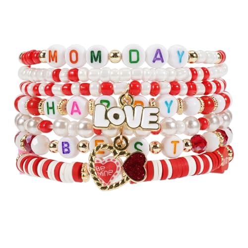 Twinfree Bohemia Beaded Bracelet for Women, Polymer Clay Stretch Bracelets - color: color 25