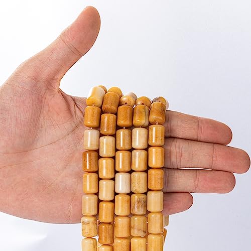 Natural Yellow Jade Cylinder Tube Beads 10x14mm 38cm/str Loose Semi Gemstone Stone Beads for Making Bracelets Necklace - color: Yellow Jade