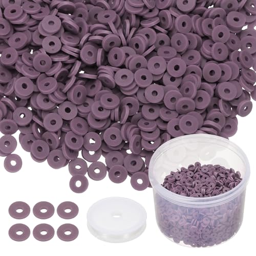 PATIKIL Clay Beads, 3000 Pcs Brown Heishi Beads 6mm Flat Polymer Clay Beads Friendship Bracelet Kit with Elastic Cord for Jewelry Necklace Making - color: Brown