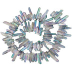 rockcloud Natural Rock Crystal Points Titanium Coated Clear Quartz Sticks Spikes Top Drilled 15 inch Strand,Green&AB Crystal - color: #34-Green&AB Crystal(Small)