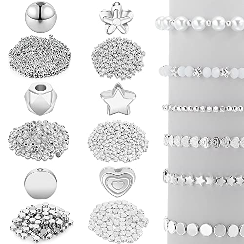 Hicarer 1200 Pieces White Spacer Beads Set Bead Bracelet Making Kit for Jewelry Making Assorted Star Round Flower Pony Beads for Friendship Bracelets DIY Crafts Gifts - color: White