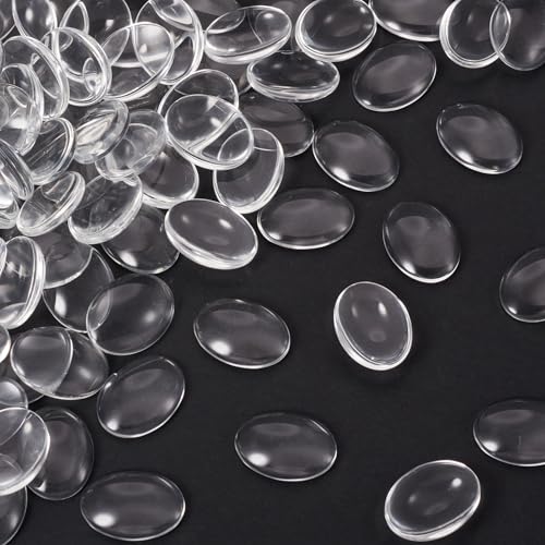 Craftdady 200Pcs Transparent Oval Glass Cabochons 20x15mm Clear Glass Flat Back Dome Tile Cabochon Covers for Photo Pendant Jewelry Making - color: Transparent Clear, size: 20x15mm Oval