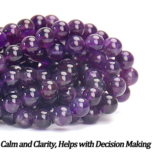 70PCS Natural 8MM Healing Gemstone, Amethyst Energy Stone Round Loose Beads, Semi-Precious Crystal Beads with Free Elastic String for Jewelry Making DIY - color: Amethyst, size: 8MM