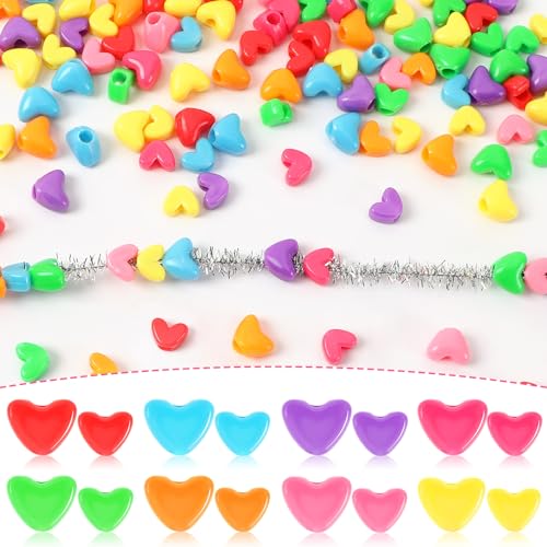 UPINS 1200Pcs Heart Beads, Valentine's Beads for Crafts Jewelry Making Bracelets Beads for Valentine's Party Christmas (600 Large and 600 Small) - color: Multicolor Heart