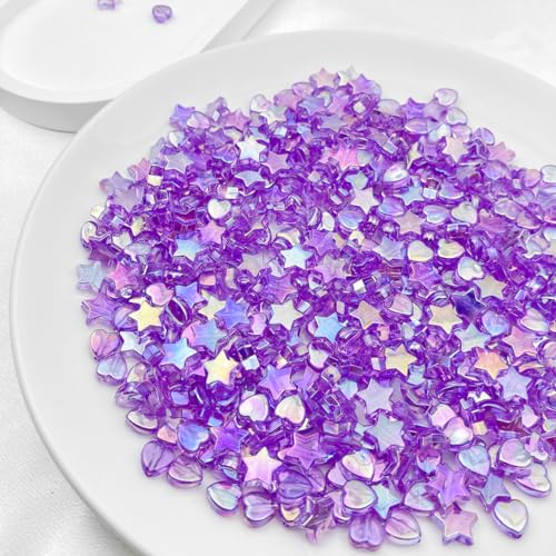 450pcs Acrylic Beads - Crystal Star & Heart Shapes for Jewelry Making - DIY Bracelet, Necklace & Earrings (Purple) - color: Purple