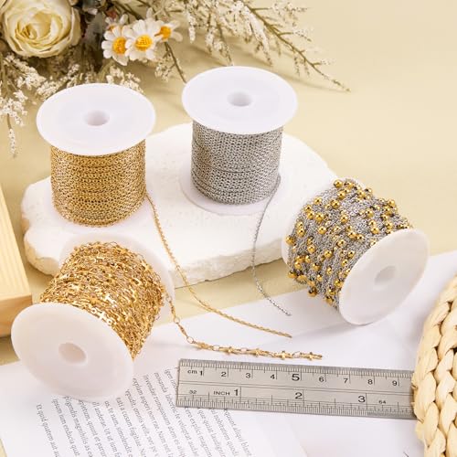 SMYHTGLIF 16.4 Stainless Steel Cable Chain Gold Bead Chain for Jewelry Making DIY Craft Jewelry Making Supplies - color: Bead Gold